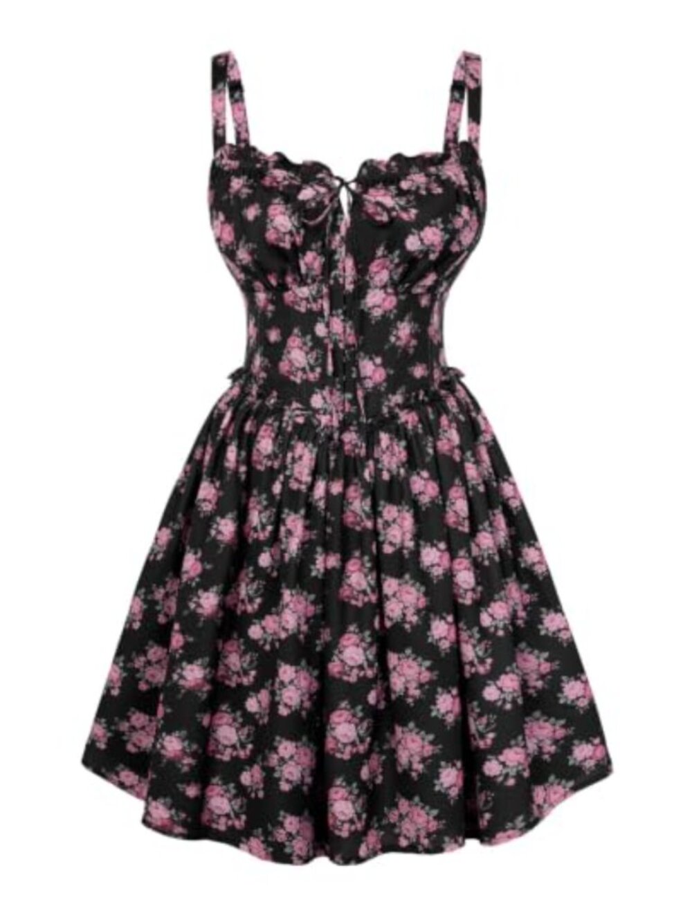 Women's Floral Corset Mini Dress with Boning & Smocked Back